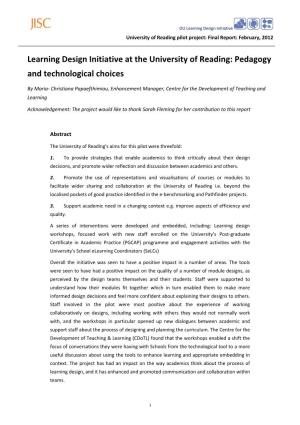 Learning Design Initiative at the University of Reading: Pedagogy and Technological Choices