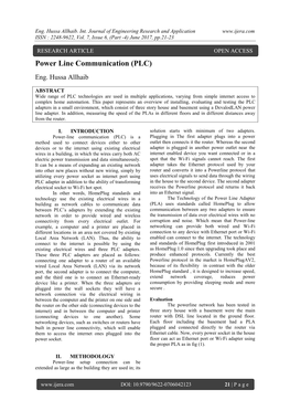 Power Line Communication (PLC)