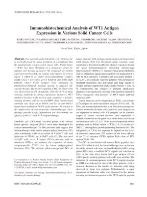 Immunohistochemical Analysis of WT1 Antigen Expression in Various Solid Cancer Cells