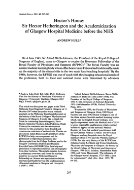 Sir Hector Hetherington and the Academicization of Glasgow Hospital Medicine Before the NHS