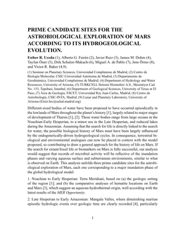 Prime Candidate Sites for the Astrobiological Exploration of Mars According to Its Hydrogeological Evolution