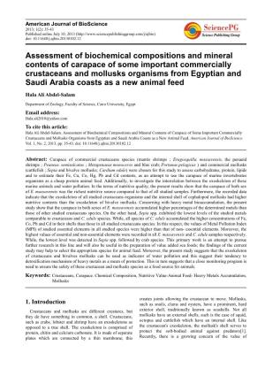 Assessment of Biochemical Compositions and Mineral Contents