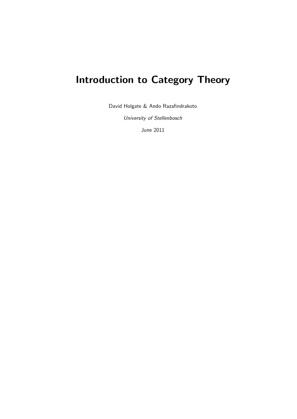 Introduction to Category Theory