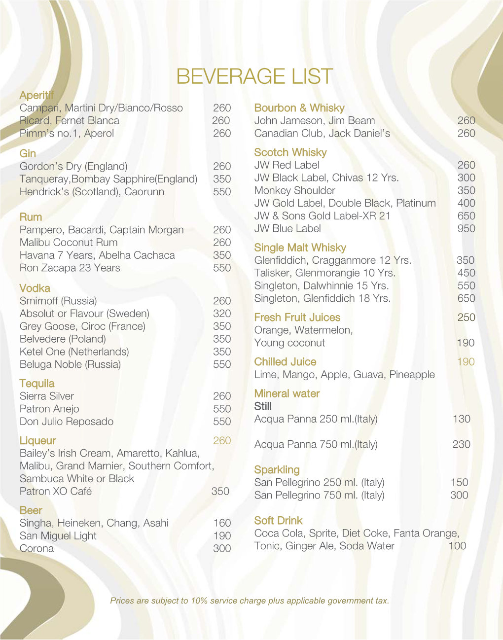 Beverage List