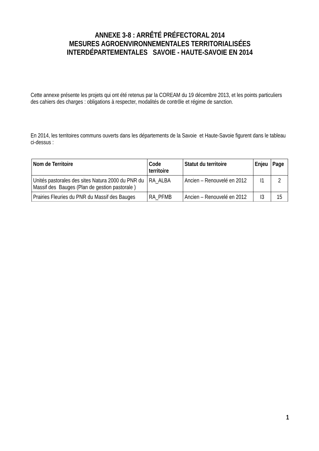 Annexe 3-8 : Arrêté Préfectoral 2014 Mesures Agroenvironnementales Territorialisées Interdépartementales Savoie - Haute-Savoie En 2014