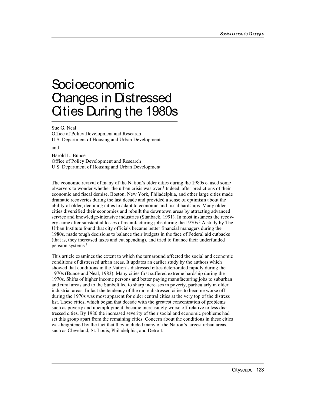 Socioeconomic Changes in Distressed Cities During the 1980S