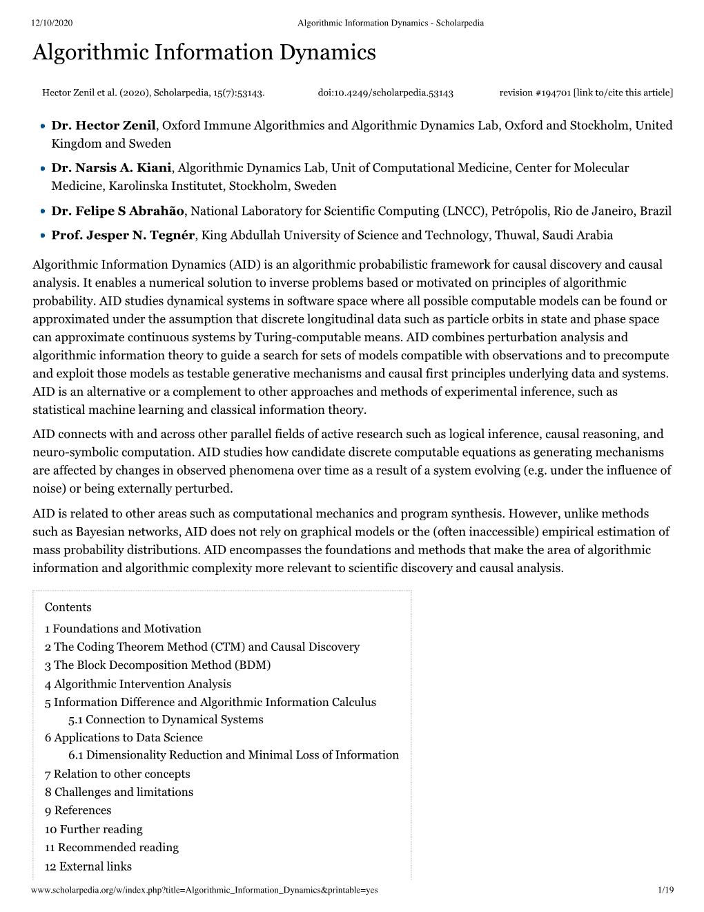 Algorithmic Information Dynamics - Scholarpedia Algorithmic Information Dynamics