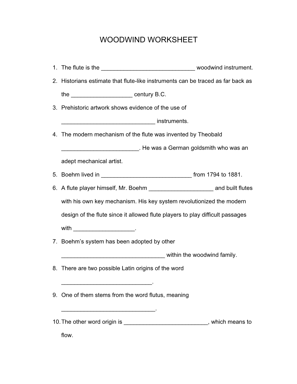 Woodwind Worksheet