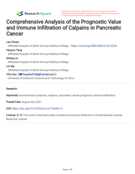 Comprehensive Analysis of the Prognostic Value and Immune in Ltration of Calpains in Pancreatic Cancer