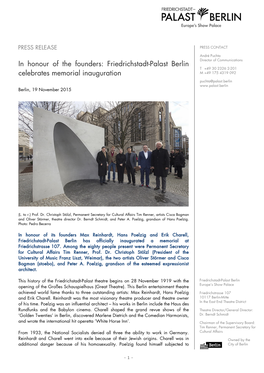 Friedrichstadt-Palast Berlin Celebrates Memorial Inauguration