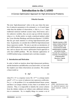 Introduction to the LASSO a Convex Optimization Approach for High-Dimensional Problems