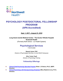 PSYCHOLOGY POSTDOCTORAL FELLOWSHIP PROGRAM (APA Accredited)