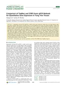 Comparison of Taqman and SYBR Green Qpcr Methods for Quantitative Gene Expression in Tung Tree Tissues Heping Cao* and Jay M