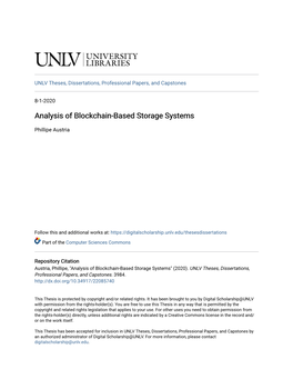 Analysis of Blockchain-Based Storage Systems