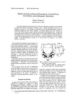 Relative Growth and Sexual Dimorphism in the Red Frog Crab Ranina Ranina (Decapoda: Raninidae)