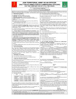 Join Territorial Army As an Officer (Only for Ex Armed Forces Commissioned Officers) Part Time Commitment and Not a Full Time Career !