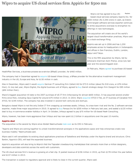 Wipro to Acquire US Cloud Services Firm Appirio for $500 Mn