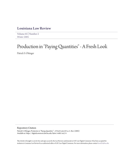 Production in "Paying Quantities" - a Fresh Look Patrick S