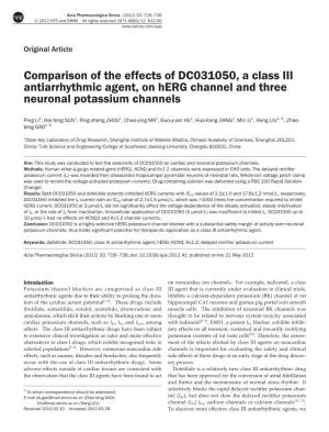Comparison of the Effects of DC031050, a Class III Antiarrhythmic Agent, on Herg Channel and Three Neuronal Potassium Channels