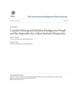 Canada's Missing and Murdered Indigenous People and the Imperative for a More Inclusive Perspective John G