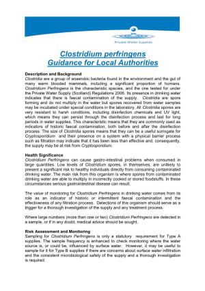 Clostridium Perfringens Guidance for Local Authorities