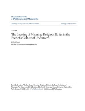 Religious Ethics in the Face of a Culture of Unconcern Philip J