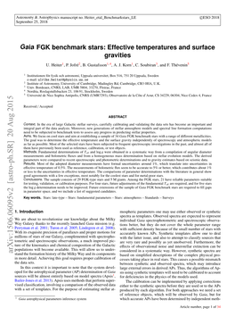 Gaia FGK Benchmark Stars: Effective Temperatures and Surface Gravities U