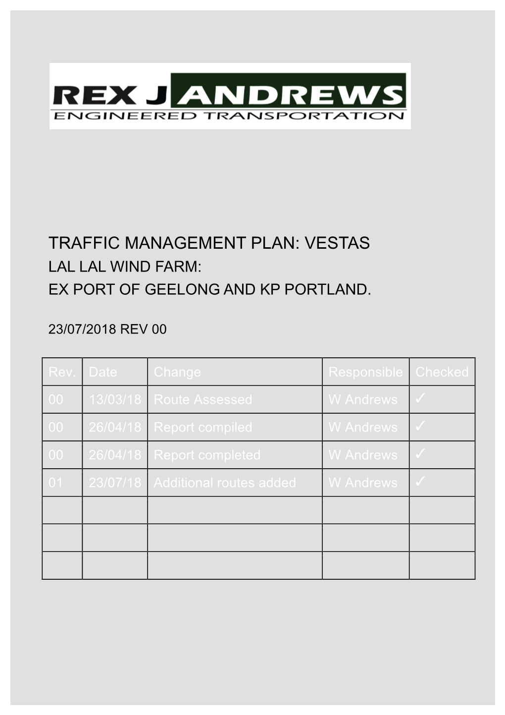 Traffic Management Plan: Vestas Lal Lal Wind Farm: Ex Port of Geelong and Kp Portland