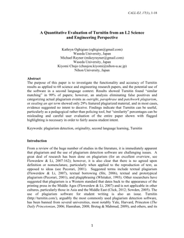 A Quantitative Evaluation of Turnitin from an L2 Science and Engineering Perspective