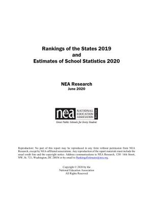 Rankings of the States 2019 and Estimates of School Statistics 2020