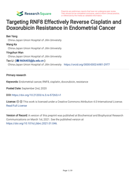 Targeting RNF8 Effectively Reverse Cisplatin and Doxorubicin Resistance in Endometrial Cancer