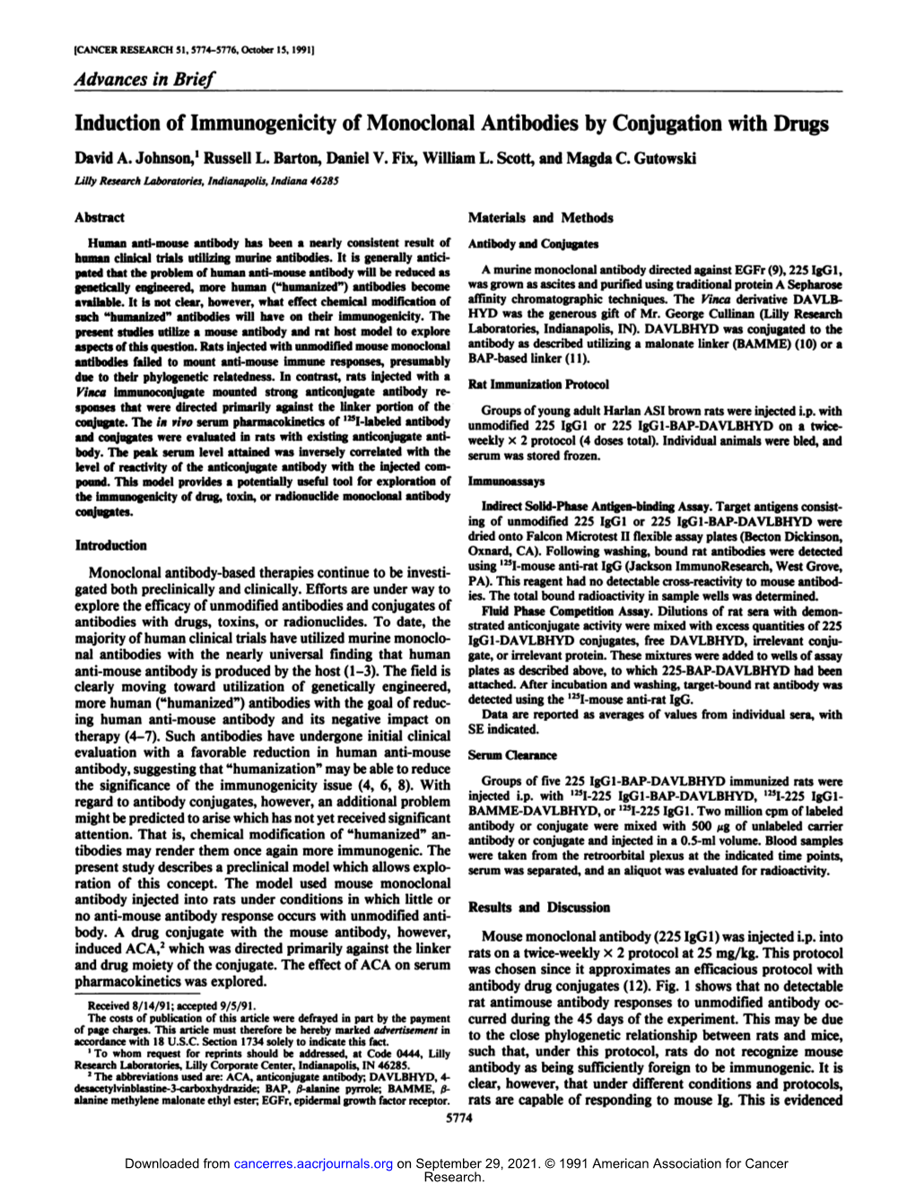 Induction of Immunogenicity of Monoclonal Antibodies by Conjugation with Drugs David A