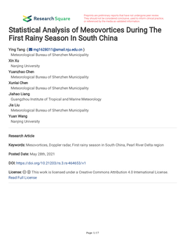 Statistical Analysis of Mesovortices During the First Rainy Season in South China