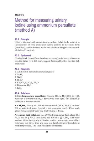 Method for Measuring Urinary Iodine Using Ammonium Persulfate (Method A)