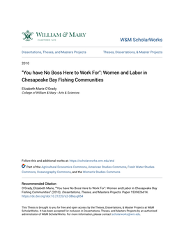 Women and Labor in Chesapeake Bay Fishing Communities