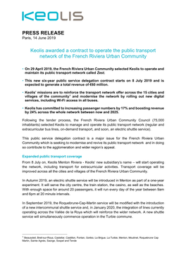 Keolis Awarded a Contract to Operate the Public Transport Network of the French Riviera Urban Community