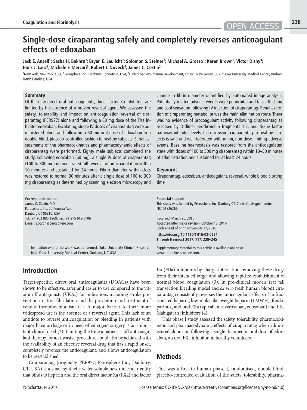 Single-Dose Ciraparantag Safely and Completely Reverses Anticoagulant Effects of Edoxaban