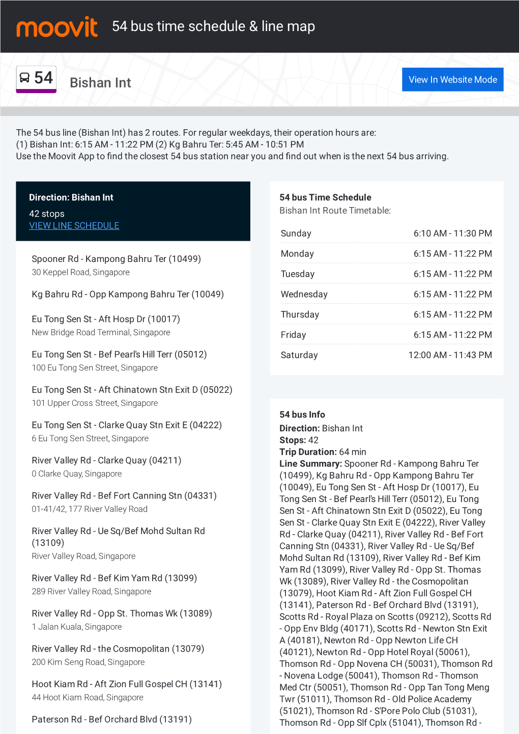 54 Bus Time Schedule & Line Route