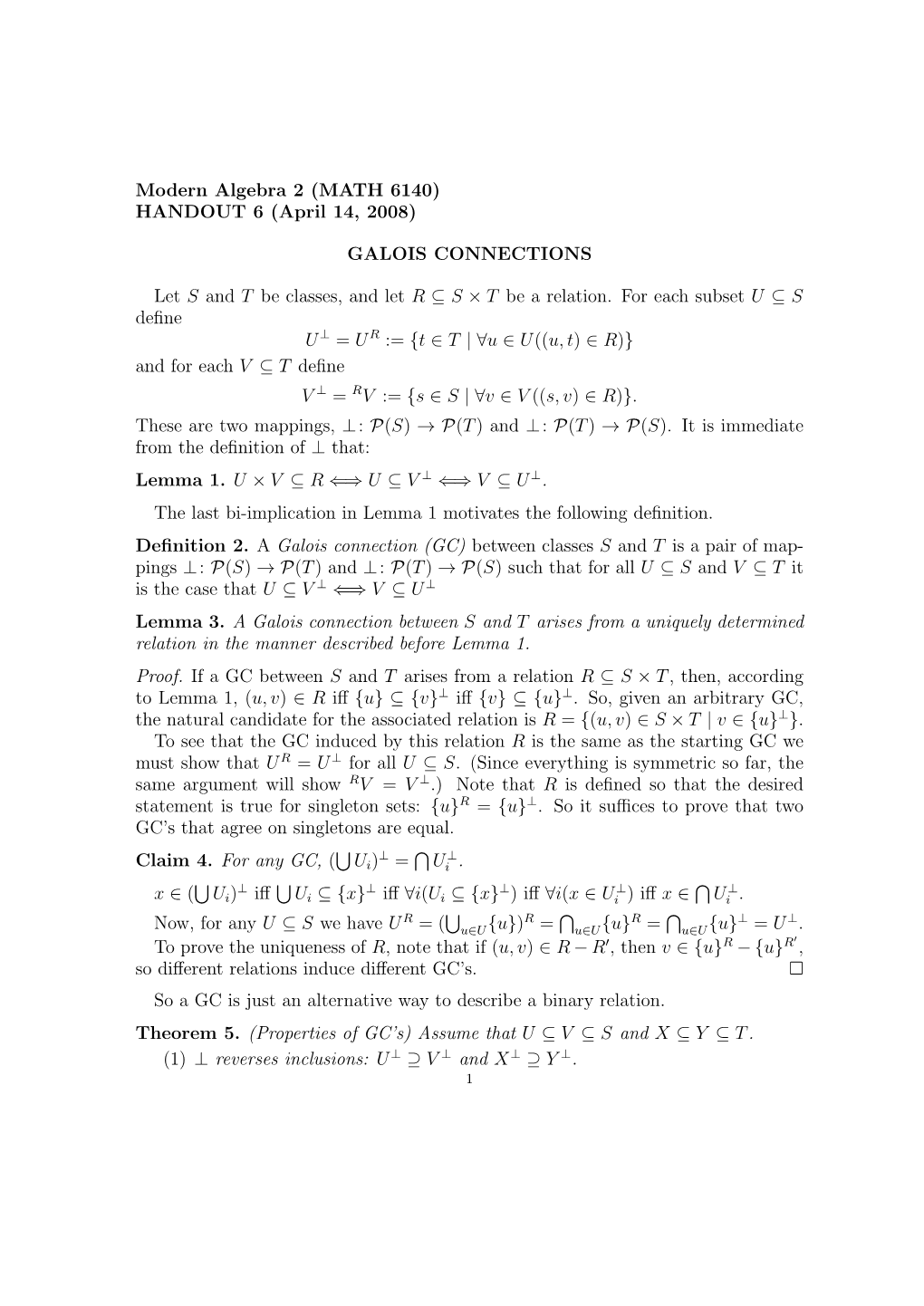 Galois Connections