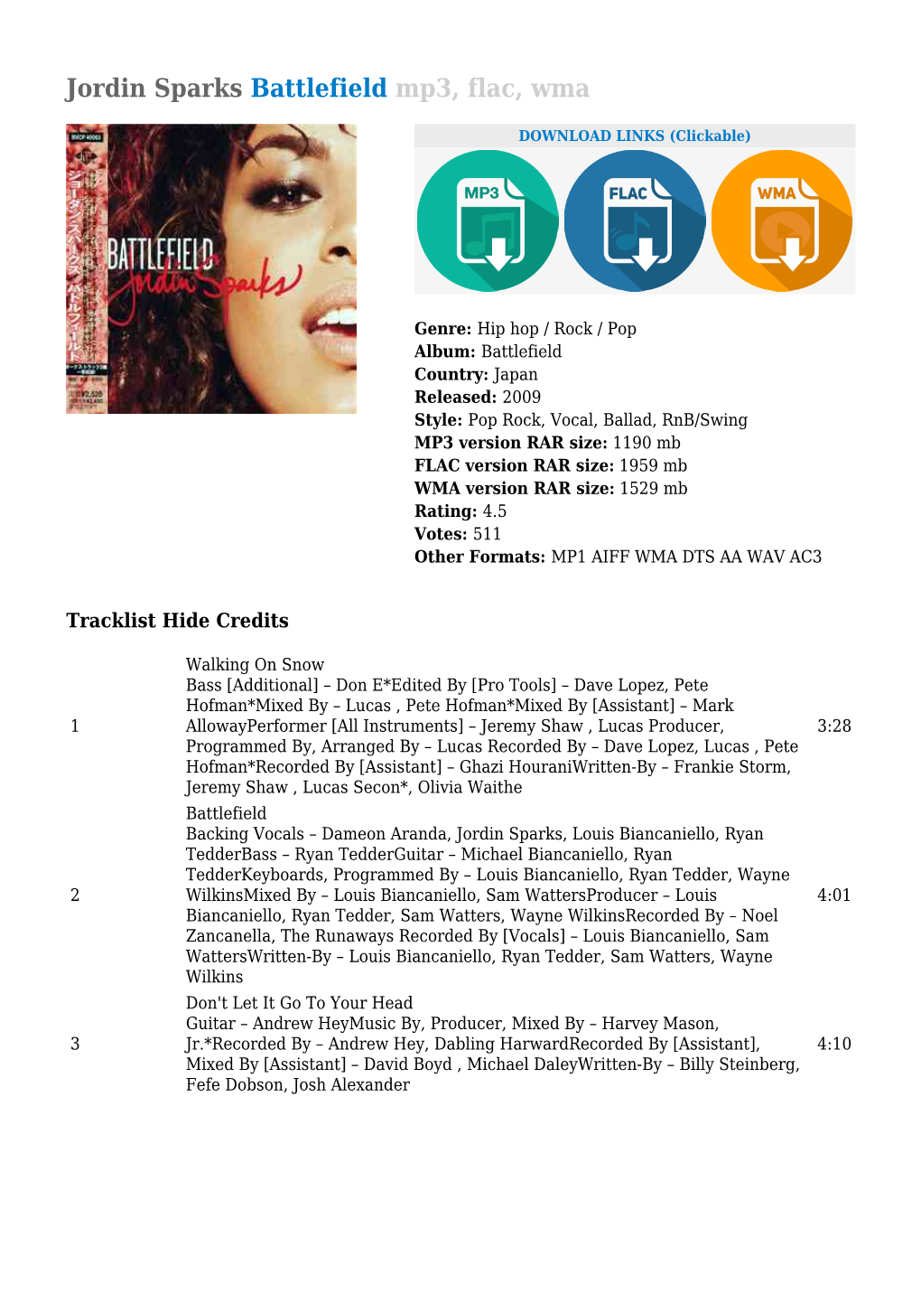 Jordin Sparks Battlefield Mp3, Flac, Wma