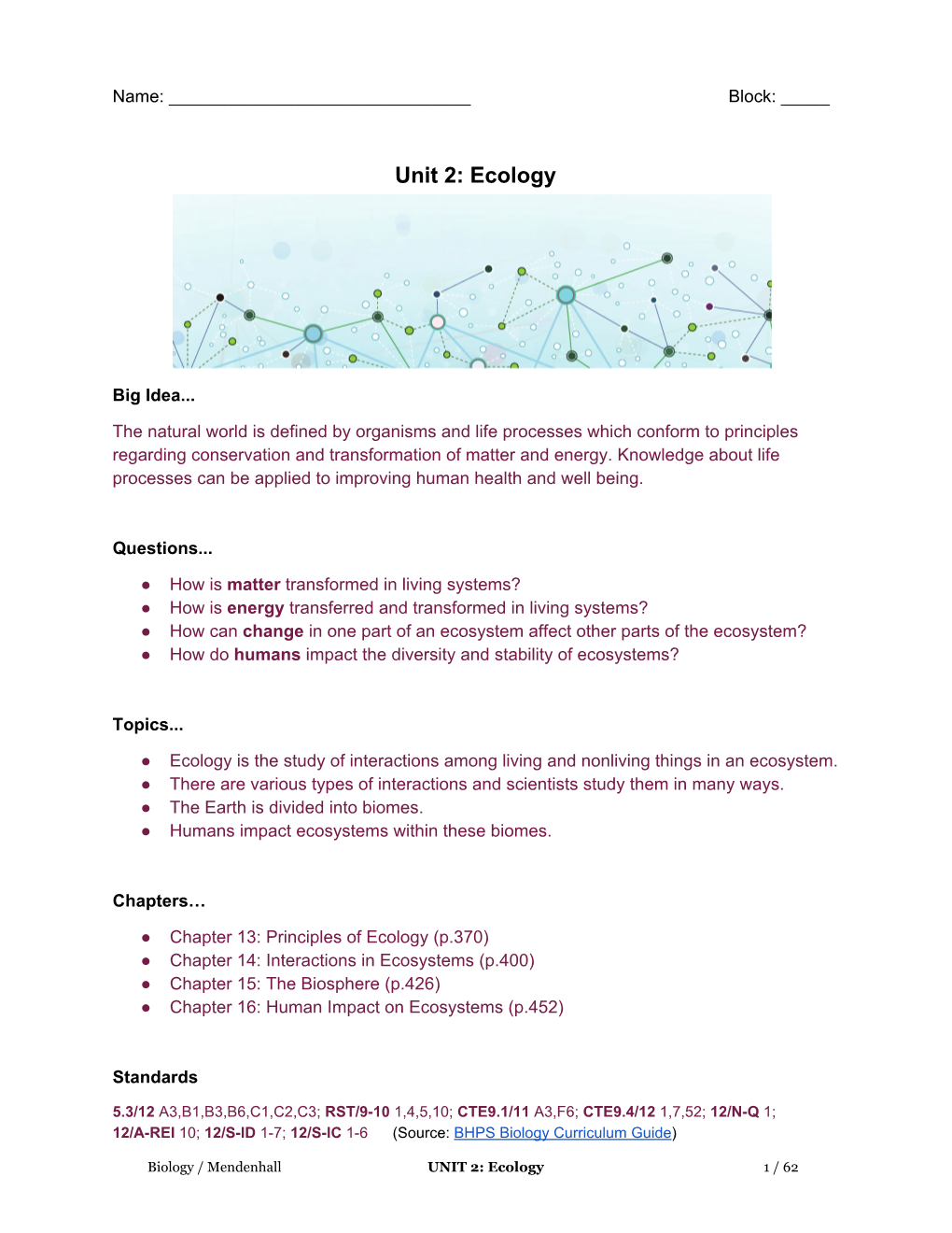 Unit 2: Ecology