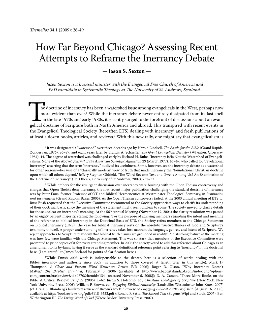 How Far Beyond Chicago? Assessing Recent Attempts to Reframe the Inerrancy Debate — Jason S