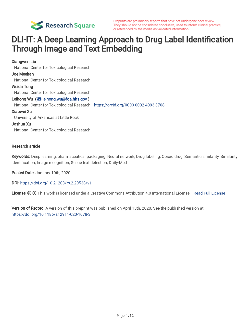 A Deep Learning Approach to Drug Label Identification Through Image