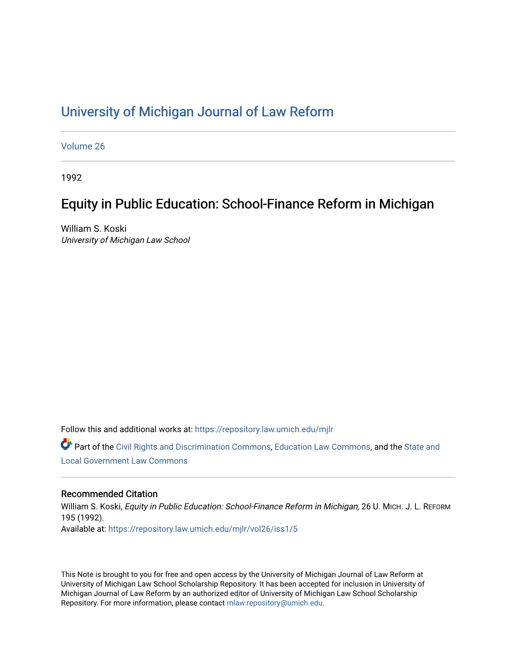School-Finance Reform in Michigan