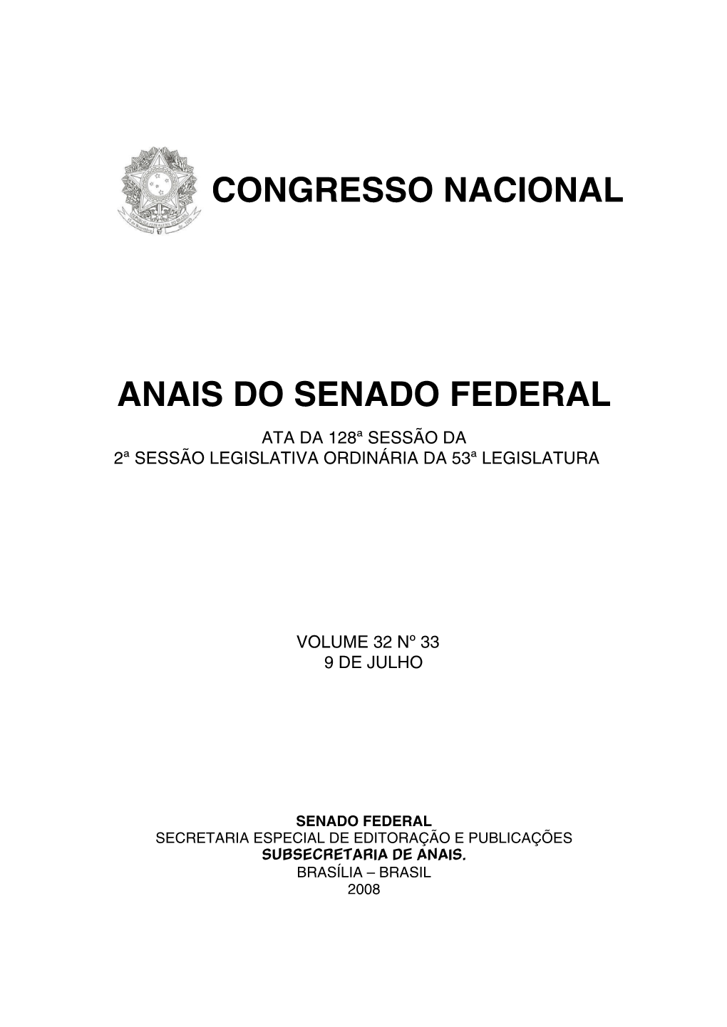 Congresso Nacional Anais Do Senado Federal