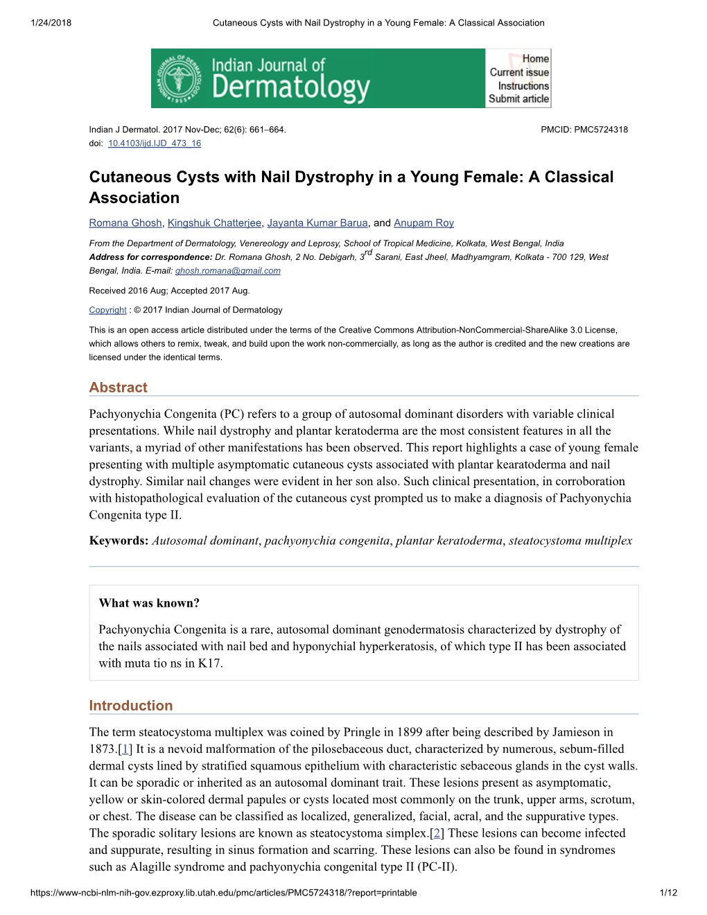 Cutaneous Cysts with Nail Dystrophy in a Young Female: a Classical Association