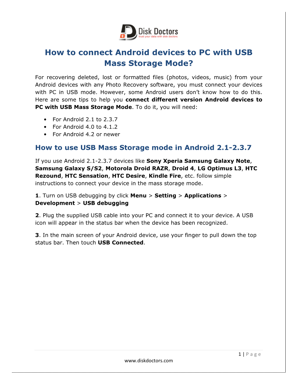 How to Connect Android Devices to PC with USB Mass Storage Mode?