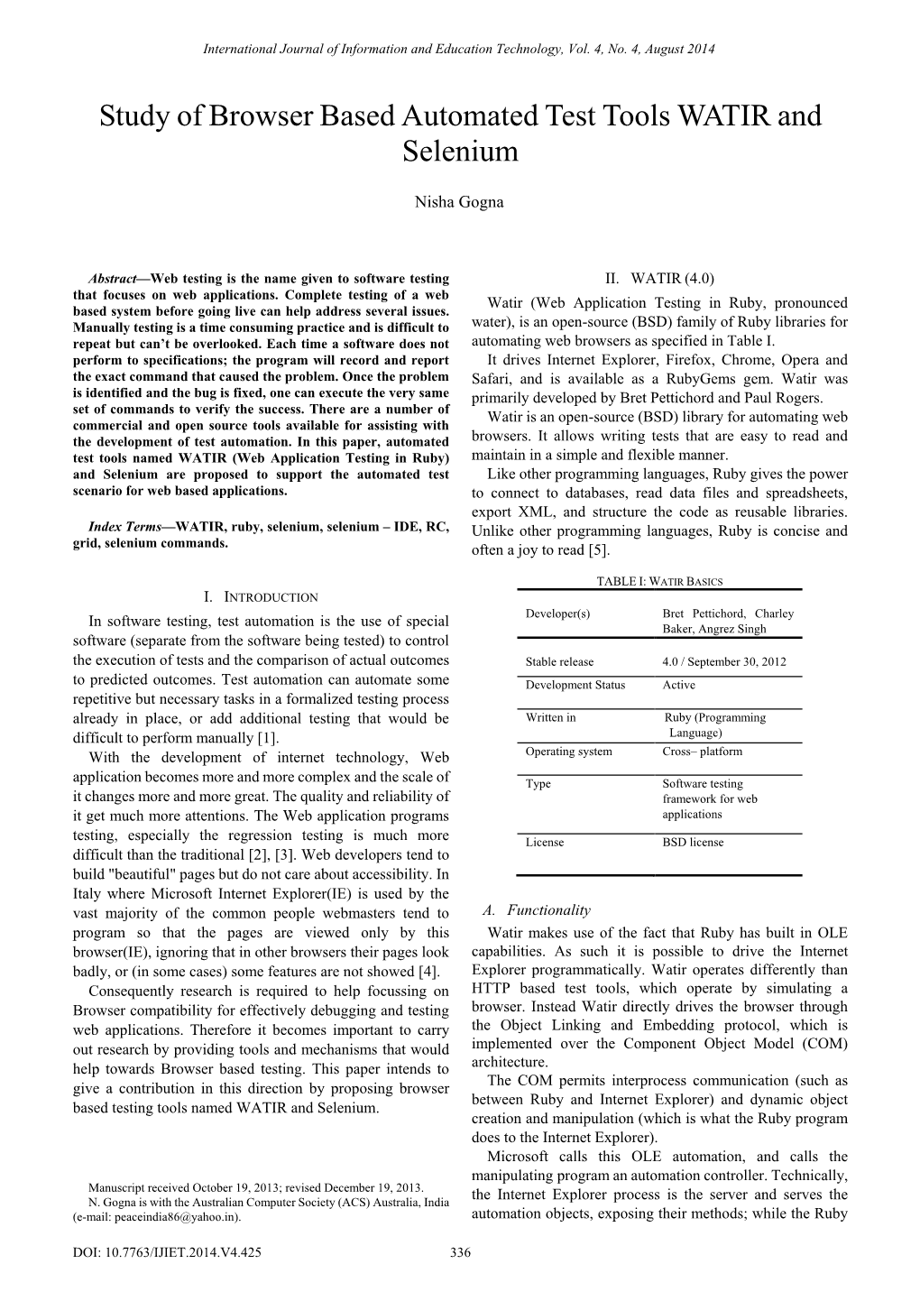 Study of Browser Based Automated Test Tools WATIR and Selenium