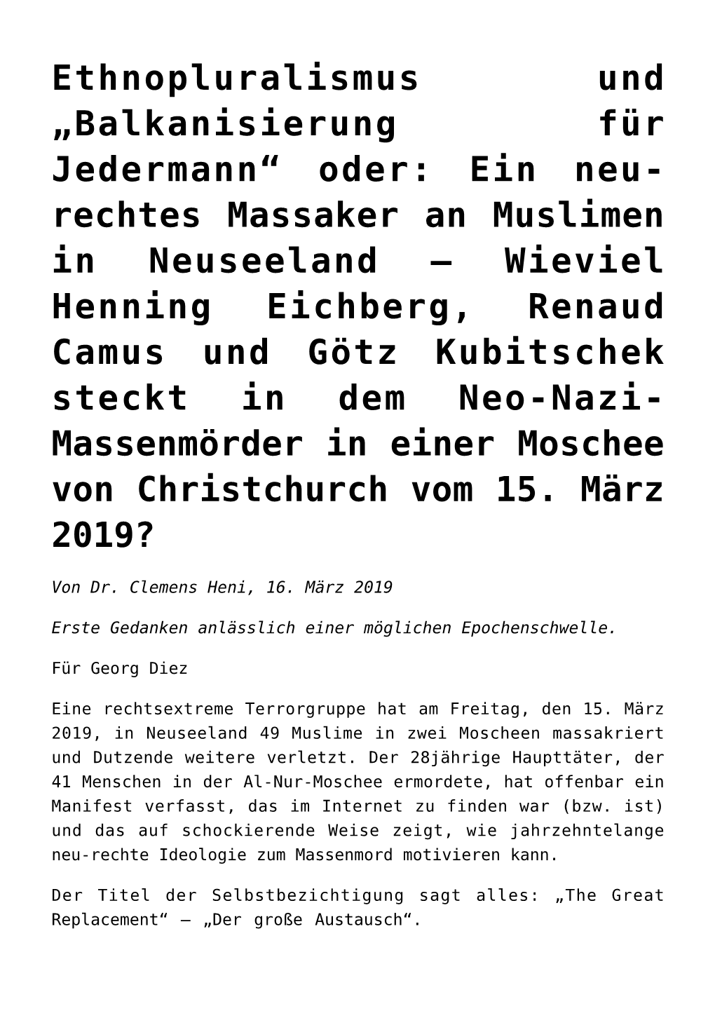 Ethnopluralismus Und „Balkanisierung Für Jedermann