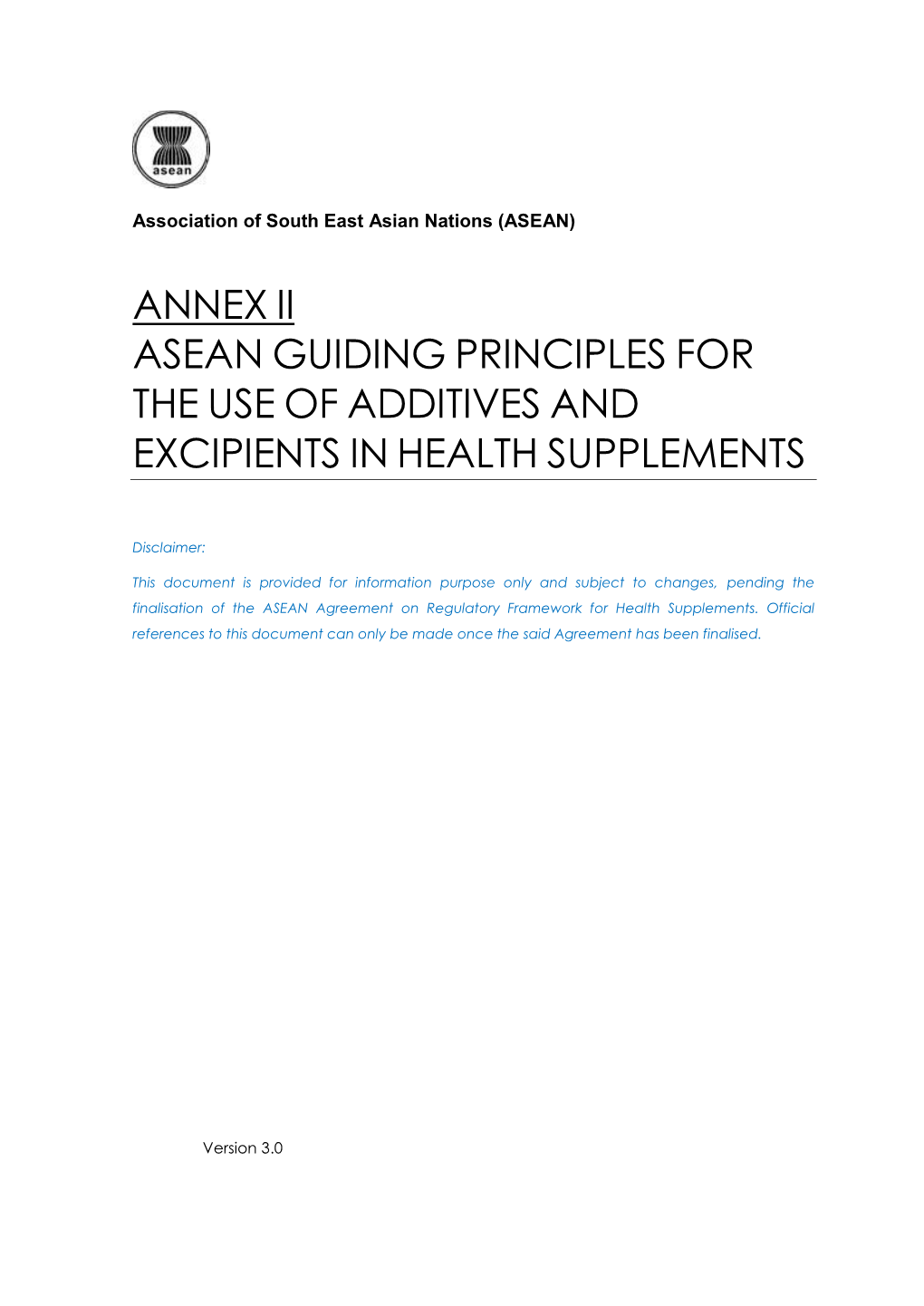 Annex Ii Asean Guiding Principles for the Use of Additives and Excipients in Health Supplements